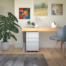 GangMei Under Desk File Cabinet, 3 Drawers Mobile Metal Filing Cabinet with Lock and Wheels for Home Office Letter/Legal/A4