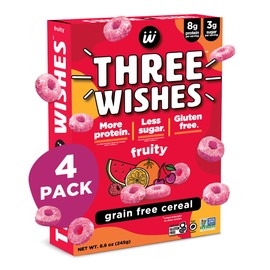 Protein and Gluten-Free Breakfast Cereal by Three Wishes (4-Pack) - High Protein and Low Sugar Snack - Vegan, Kosher, Grain-Free and Dairy-Free - Non-GMO (Fruity)