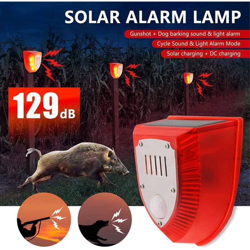 WONFAST Solar Motion Sensor Alarm Light Outdoor,Dog Barking&Gunshot Sound 129db