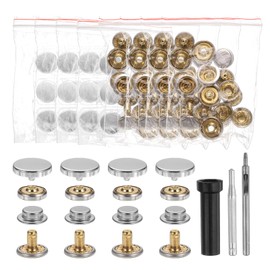 HARFINGTON 24 Set Leather Snap Fasteners Kit 15mm Metal Snap Button Press Studs Leather Rivets Snap with 3 Setter Tools for Clothes Jackets Jeans Wears Bags, Silver Tone
