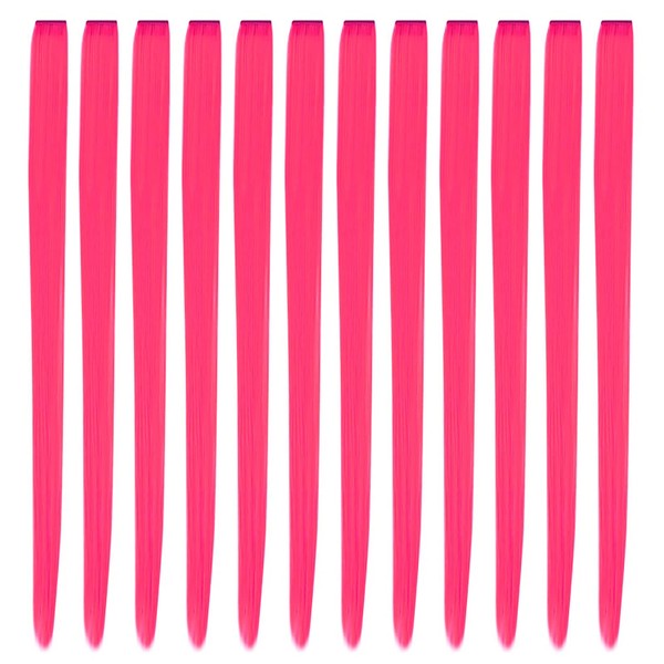 YaFex 12 Pcs Clip in Hair Extensions, 22 Inch Colored Hair Extensions Party Highlights Long Straight Synthetic Hairpieces for Women Kids Girls (Hot Pink)