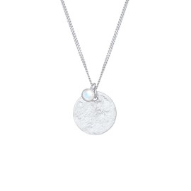 Elli Women's Organic Coin Pendant Necklace with Moonstone in 925 Sterling Silver, Sterling Silver, Moonstone