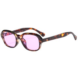 Long Keeper Vintage Rechteckige Sonnenbrille Damen Herren Mode Sonnenbrille Eckig 90er Sunglasses Retro Sonnenbrillen Rechteckig Ovale Brille UV400 Schutz (Leopard Rahmen – Lila Gläser)