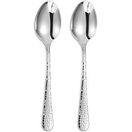 KEAWELL Premium Louise Hammered Serving Spoon Set, 18/10 Stainless Steel, 9" Fine Hostess Serving Utensils with Round Edge, Dishwasher Safe (Serving Spoons, Set of 2)