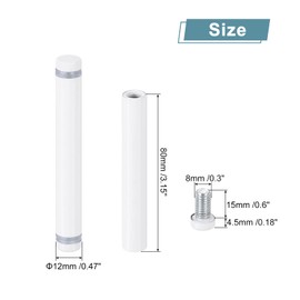 QUARKZMAN Pack of 4 Stainless Steel Wall Spacers, 12 x 90 mm Standoff Bolts, Spacer Screws for Acrylic Glass, Sign Holder, Advertising Boards, White