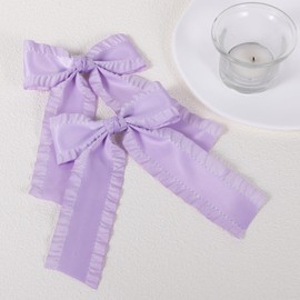 4" Ruffle Ribbon Hair Bow Clips for Girls,Light Purple Silky Satin Bowknot Alligator Barrettes with Long Tail,Cute Handmade Ponytail Holder Accessories for Toddler Teens Kids Women