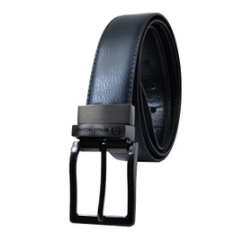 Sergio Tacchini Reversible Men's Belt Made of Genuine Leather, Rectangular Buckle, Adjustable and Can Be Shortened, Black and Blue