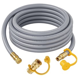 Rushare 24 Feet 3/8" ID Natural Gas Hose with Quick Connect, Low Pressure LPG Hose, for Weber, Char-Broil, Pizza Oven, Outdoor Grills, Patio Heaters and More