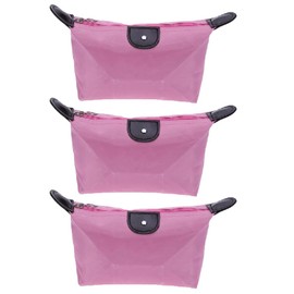 Travel Toiletry Bag, 3Pcs Multifunctional Dumpling Shaped Foldable Comestic Storage Bags, Nylon Waterproof Wash Bag, Small Makeup Organiser (Pink)
