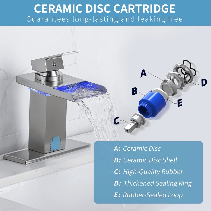 Y-Garhe LED Bathroom Sink Faucet - Brushed Nickel Single Hole