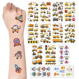 GWAWG 13Sheets Cars Engineering Vehicles Temporary Tattoos for kids Bagger Tattoo Kinder Jungen for Birthday Party Supplies Favors Boys Girls School Rewards
