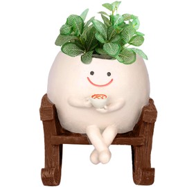 BDHYYM Flower Pot with Smiley Face, Hanging Flower Pots with Swing Face, Rocking Chair Flower Pot Face, Funny Flower Pots with Face, Funny Flower Pot with Face, for Succulents