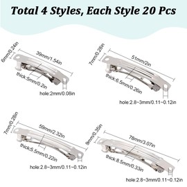 SUNNYCLUE 80Pcs 4 Style Silver Hair Clip Barrette Blank Hair Clips Bulk Iron Small Snap Hairpin Barrettes Plain Rectangle Thick French Hair Clip Findings for DIY Hairclips Craft Decoration Accessories