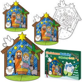 CY2SIDE Christmas Nativity Coloring Craft - 36PCS Color Your Own Xmas Nativity 3D House Craft Kit Make Your Own Color Jesus Birth Scene Craft DIY Christian Xmas Gift Craft for Kids School Project