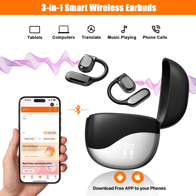 AI Translation Earbuds Real Time for iPhone and Android, 144