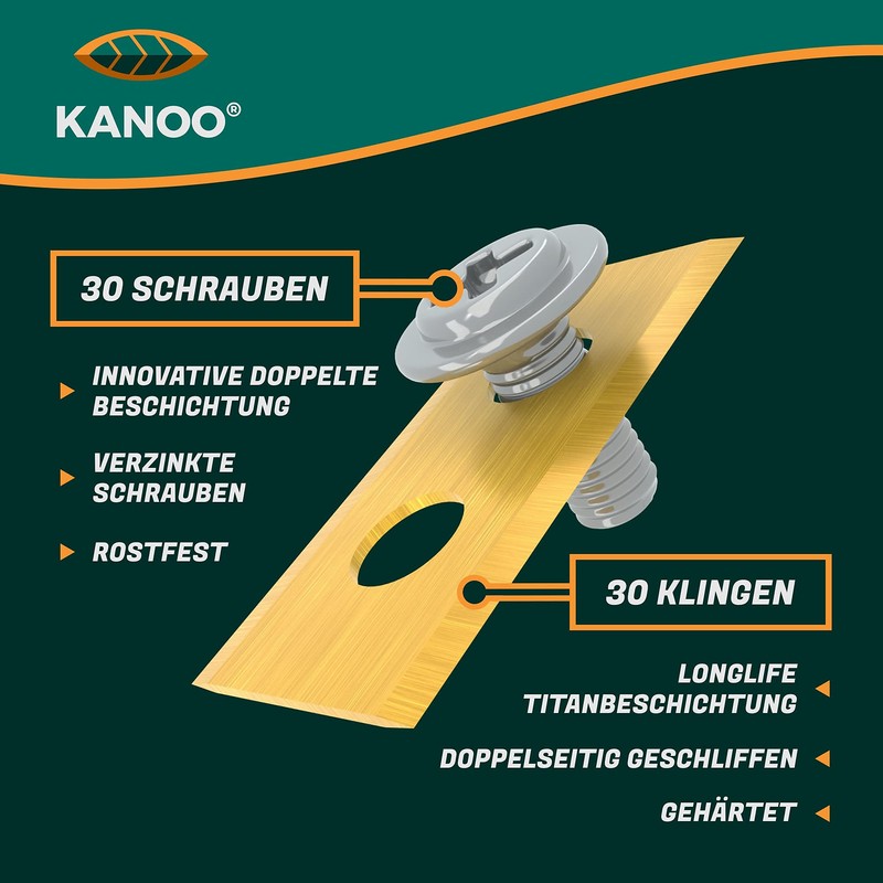kanoo® Robotic Lawnmower Blade, 30 x Titanium Replacement Blades for