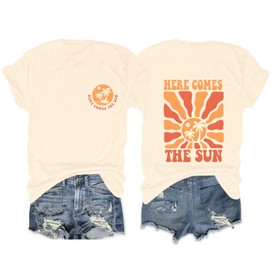 Womens Oversized Graphic Tees Hawaiian Beach Tropical Shirts Summer Hawaii Outfit Vintage Flower Short Sleeve T-Shirts Apricot M