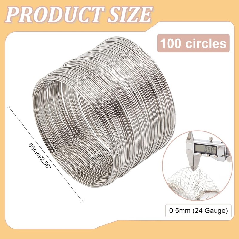 PH PandaHall Steel Memory Wire for Bracelet Making, 100 Loops