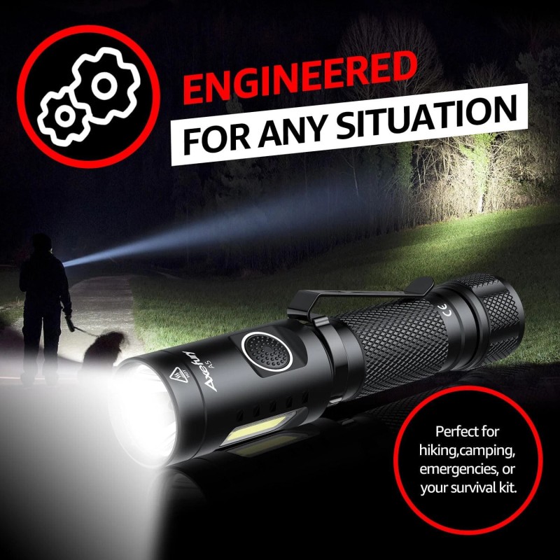 Axefury 2Pack, axefury A5 Magnetic LED Flashlight, Tactical Flashlight, Cob