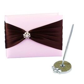 Paper Frenzy Luxury Pink and Brown Satin Any Occasion Guest Book and Pen Set