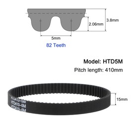 sourcing map HTD5M-410 Rubber Toothed Belt 82 Teeth Closed Loop Pulley Timing Belt 15 mm Width 410 mm Circumference Synchronous Belt