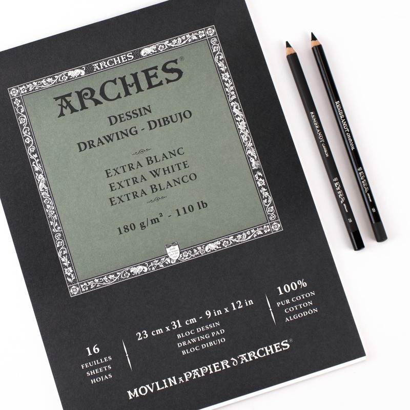 Arches Drawing Pad 9x12-inch Extra White 100% Cotton Drawing Paper