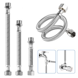 Fourindo 3 pieces 304 stainless steel flexible hose 3/8.60 cm (30+20+10) reinforced hose 3/8 inch, for tap, angle valve, cistern