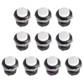 Rebower Push Button Switch SPST 1 NO Momentary Round Button, [for Light DIY Project] White 16mm 10
