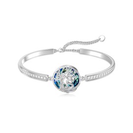 TOUPOP Tree of Life Initial Bracelet for Women 925 Sterling Silver Family Tree Blue Crystal Jewelry Birthday Gifts for Her, Large, Sterling Silver, crystal