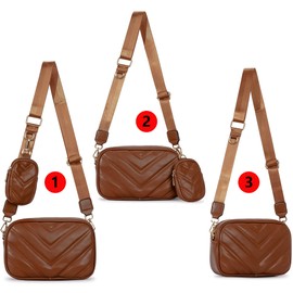 Herald Chevron Quilted Small Crossbody Bag with Coin Purse Pouch, Women Square Camera Side Shoulder 2 Size Handbags (Coffee)