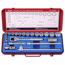 Genius Tools 22 Piece 1/2" Dr. Metric Hand Socket Set (12-Point) TW-422M1