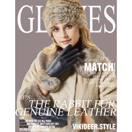 OCXMME Super Warm Womens Rabbit Fur Lined and Cuff Leather Gloves for Women Touchscreen Texting Driving Gloves Black Large