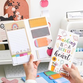 XFSRG Lehrer Geschenke Haftnotizen Klebezettel Set Dankeschön Geschenke Buntes Design Selbstklebende Notizzettel Marker Sticky Notes für Zurück zur Schule