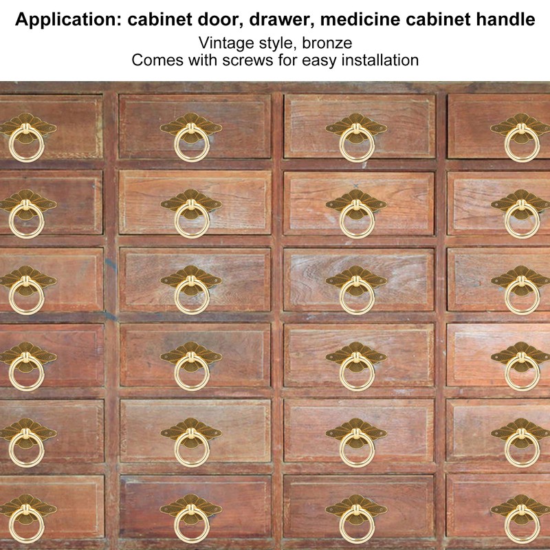 2 Pcs Antique Drawer Pulls Brass Chinese Antique Vintage Drawer