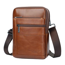 Leather Messenger Bag Sling Crossbody Pack for Men Women Outdoor Travel Business Hiking Phone Holder Wallet Shoulder Chest Pouch Casual Daypack Brown