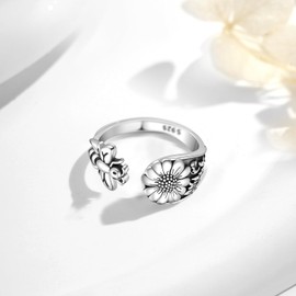 Spoon Ring for Women Men 925 Sterling Silver Bee Flower Rings Open Adjustable Vintage Thumb Rings Jewelry Gifts, Silver