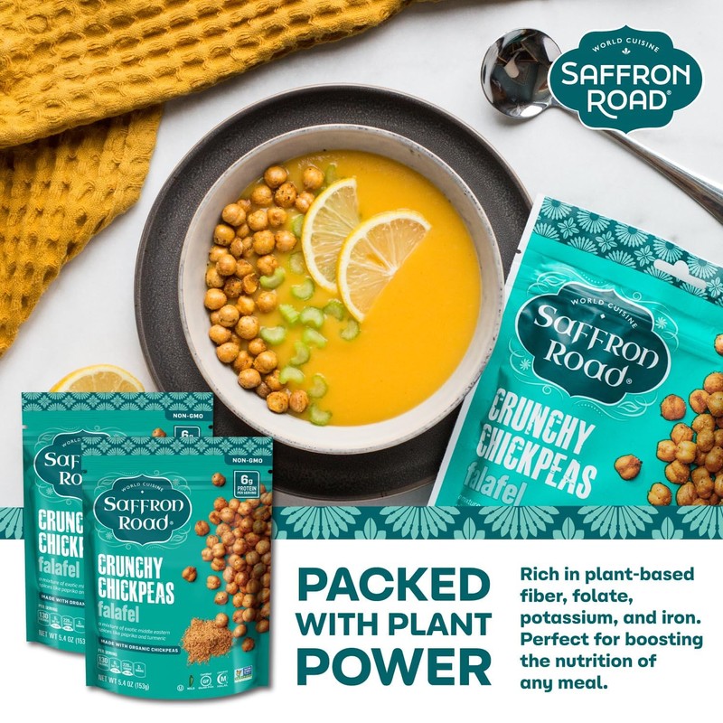 Saffron Road Roasted Falafel Crunchy Chickpeas | High-Protein, Vegan, Gluten-Free,