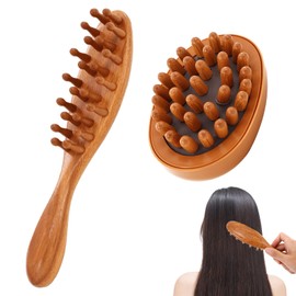 2 Pieces Premium Loc Brush for Dreads - 1 Long-Handle Wooden Comb and 1 Pneumatic Massage Loc Comb Set Suitable for Scalp Care and Hair Styling