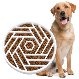 WHIPPY Slow Feeder Dog Bowl, Puzzle Maze Design to Slow Down Eating, 3-Cup Capacity, Anti-Gulping Food Bowl for Medium & Large Dogs,White