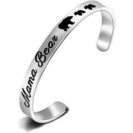 Sweet Family Mama Bear Cubs Cuff Bangle Mom Bracelet for Mom, Mother, Grandma, Grammy, Grandmother (Mama bear3)