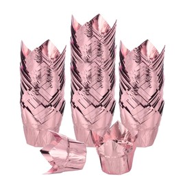 sourcing map 100 Pcs Tulip Cupcake Liners, Muffins Liners Aluminum Foil Cupcake Wrappers Baking Cups Muffins Liners for Wedding Birthday Party Supplies, Rose Gold