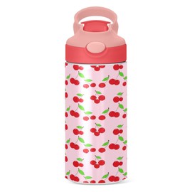 GOODOLD Red Cherries Stems Kids Water Bottle, Insulated Stainless Steel Water Bottles with Straw Lid, 12 oz BPA-Free Leakproof Duck Mouth Tumbler for Boys Girls