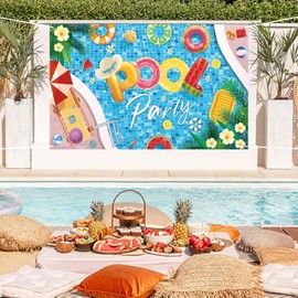 Pool Party Banner Backdrop, Pool Party Decorations, Summer Party Birthday Decorations, Large 71" X 43" Inch