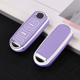 ELOHEI for Mazda Key Fob Cover Case, Compatible with Mazda 3 6 8 Miata MX5 CX3 CX4 CX5 CX7 CX9 Premium Soft TPU 360 Degree Full Protection Key Shell(Silver-Edged Purple)