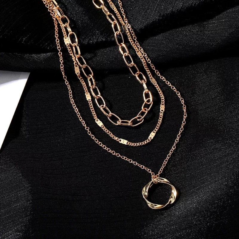Deluxe Collar Multi Capa 3 Cadenas Dije Aro Regalo Febrero