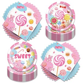 ACIYHN 40Pcs Candyland Birthday Party Supplies Party Decorations Plates and Napkins for 20 Guests - Disposable Tableware Sweet Candyland for Baby Shower Birthday Decorations