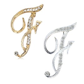 Letter “F” Brooch Pins 2 PCS letter brooch pins for women fashion Gold silver rhinestone men Women's alphabet initial brooches pin for clothing Christmas stockings bulk