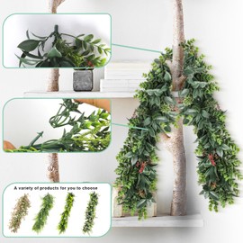 SunnyRoyal 7 Pcs 20" Artificial Greenery Garland String Hanging Plants Fake Vines Stem Plant for Wedding Wall House Room Patio Indoor Home Outdoor Decoration Dark Green Red
