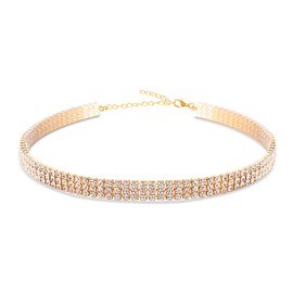 EFTOM Rhinestone Necklaces for Women 14K Gold Plated Diamond Choker Necklace Adjustable Rhinestone Choker 3 Rows