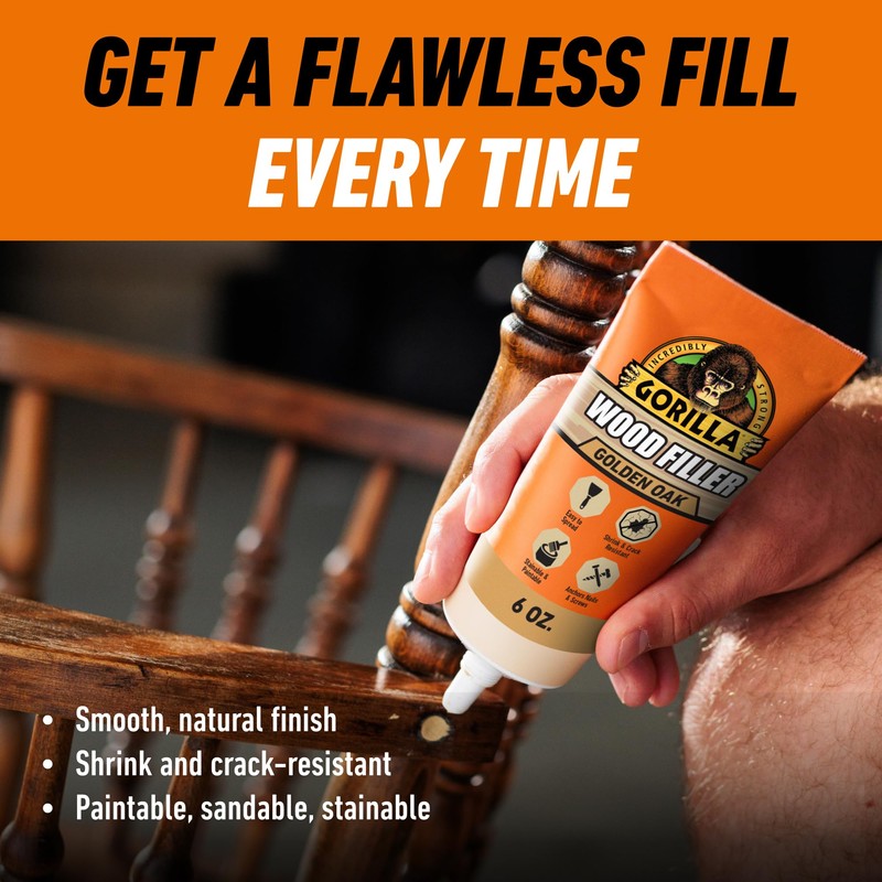 Gorilla All Purpose Wood Filler, Golden Oak Color, 6 Ounce